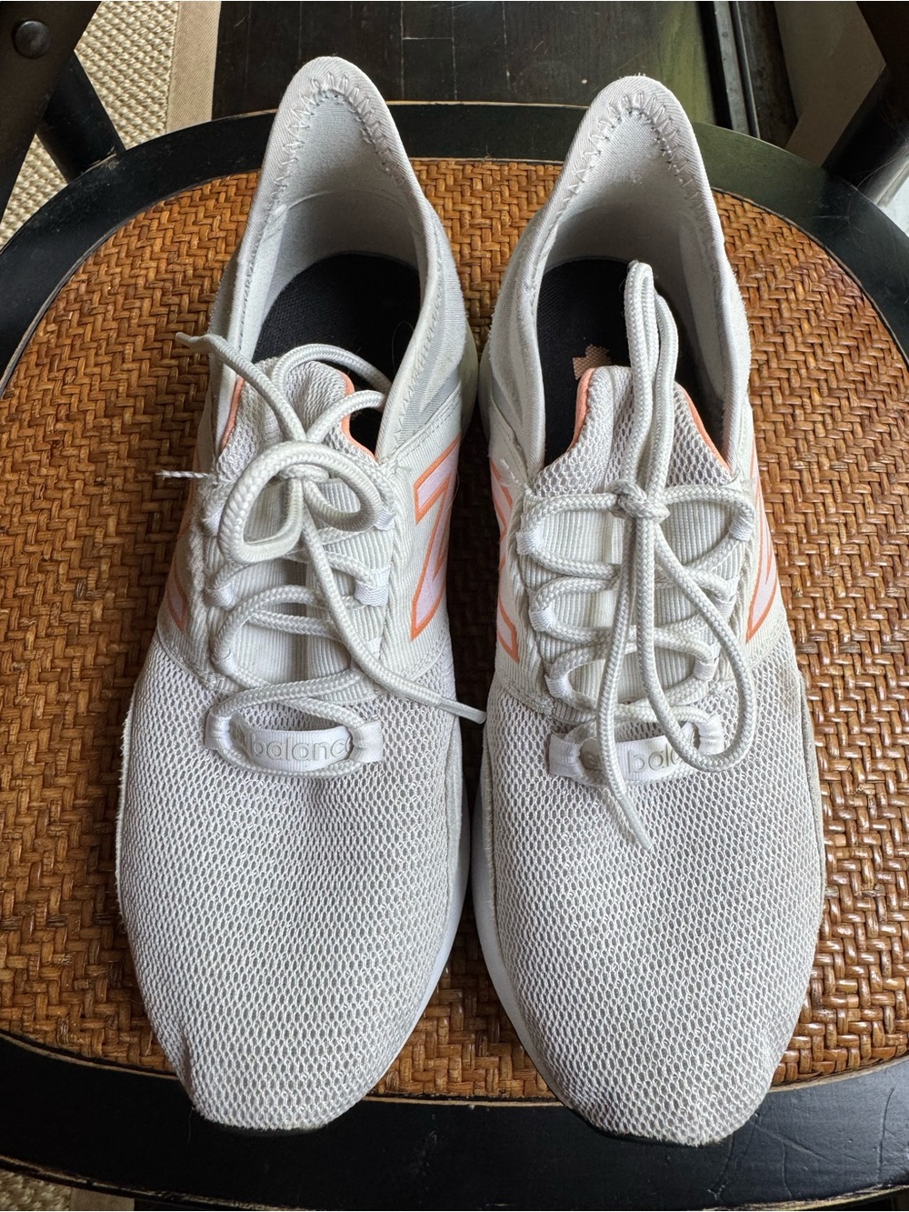 New Balance Women’s White Sneakers with Coral Accents